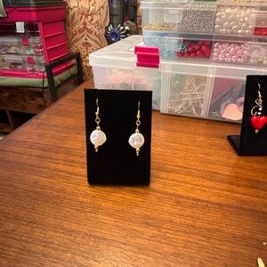 New Gold and White Pearl Drop Earrings